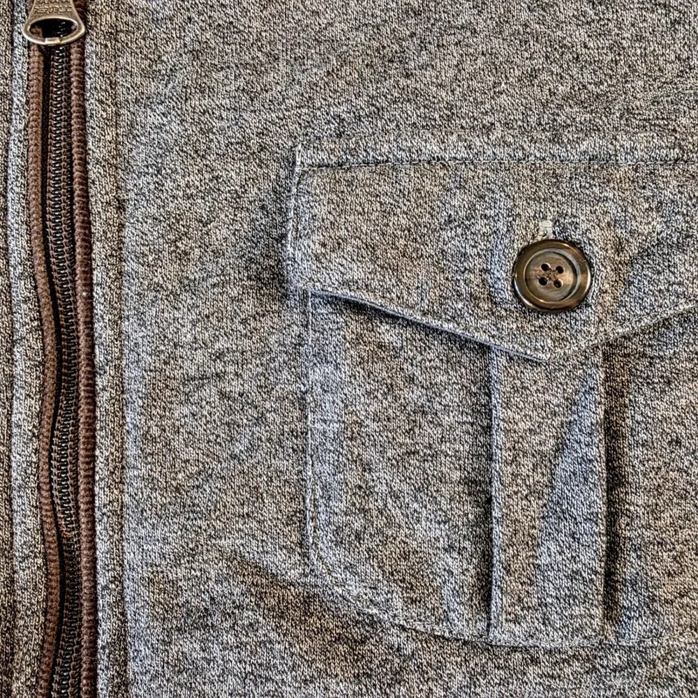 Banana Republic Mens Marled Grey Full Zip Jacket Corduroy Elbow Patch Medium
